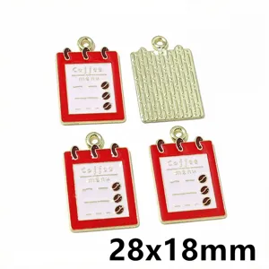 Alloy coffee menu enamel charms DIY jewelry pendant accessories 28x18mm red white color