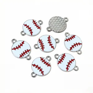 Ciondolo connettore charm smaltato a doppio anello da baseball in lega per gioielli fai da te