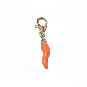 Orange enameled chili pepper pendant with lobster clasp alloy DIY jewelry accessory