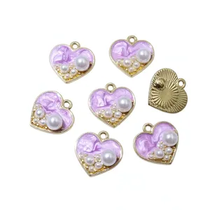 Gold alloy heart pearl pendant charms for DIY jewelry making, earrings and bracelets.