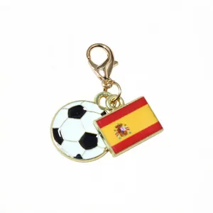 Alloy football Spanish flag enamel charm pendant with golden lobster clasp for DIY jewelry.