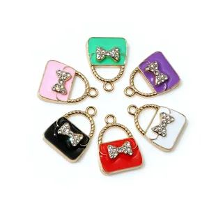 Alloy Drip Oil Bag Pendant With Rhinestone Bowknot Fashion Jewelry Accessories For Bracelet Necklace Key Chain
