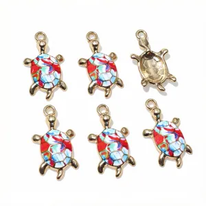 DIY pendentif tortue multicolore, breloque goutte d'huile en alliage pour bracelet bijoux.