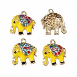 Alloy rhinestone oil drop elephant pendant DIY jewelry handmade accessory details front and back view.