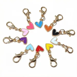 Zinc Alloy Enamel Heart Pendant With Lobster Clasp DIY Jewelry Making Accessories Colorful Small Love Charm Findings