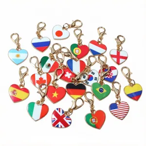Zinc Alloy Enamel Heart National Flag Pendant With Lobster Clasp DIY Jewelry Making Accessory