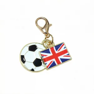 Alloy soccer ball and UK flag enamel charm pendant with lobster clasp for DIY jewelry.