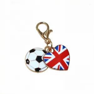 Alloy UK flag and soccer heart charm pendant with lobster clasp for DIY jewelry making.