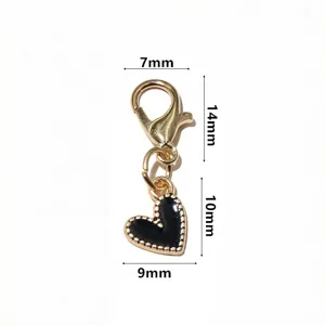 Gold alloy black enamel heart charm pendant with lobster clasp for DIY jewelry accessories.