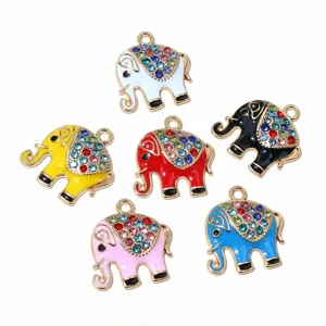 Rhinestone Zinc Alloy Drip Oil Elephant Pendant DIY Handmade Jewelry Craft Accessories Vintage Style Animal Charm Component