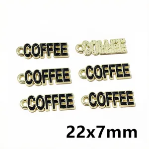 Alloy drip oil coffee letter pendant DIY jewelry making accessory 22x7mm metal charm