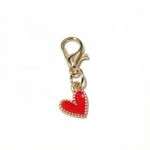 Gold-tone lobster clasp with red enamel heart charm DIY jewelry accessory pendant main view