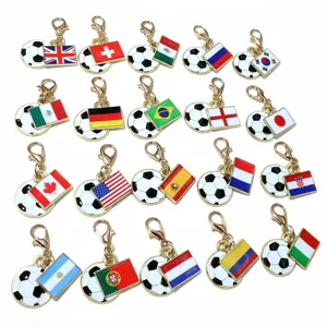 Alloy soccer flag enamel pendants with lobster clasps, perfect for DIY jewelry making and keychains.