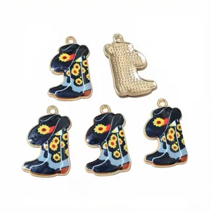 Pendentifs breloques émaillés botte de cowboy western en alliage vintage pour bijoux DIY.