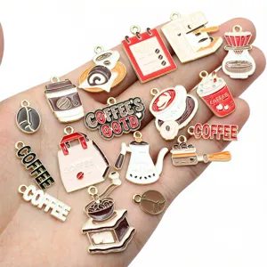 Alloy enamel coffee charms DIY jewelry making supplies cute coffee cup pendant lot for crafts
