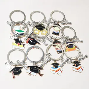 Alloy Graduation Season Keychain Graduate Cap Diploma Number Pendant Metal Key Ring DIY Party Gift