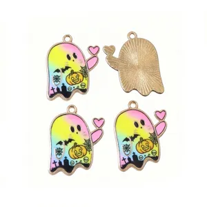 Halloween enamel ghost pumpkin pendant charms, cute gradient metal alloy DIY jewelry parts.