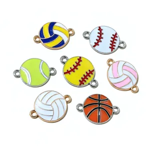 Ciondoli Sportivi in Lega Smaltata Basket Volley Baseball Tennis Doppio Anello Accessori per Gioielli Fai da Te