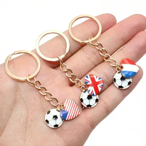 Alloy heart flag soccer keychain cute metal keyring bag charm fashion accessory gift