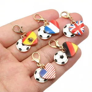 Enamel flag football charms with lobster clasp set, perfect for DIY jewelry making and keychains.