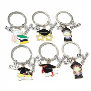 Graduation keychain set 2026 enamel metal cap book charm DIY graduation gift key ring 6pcs