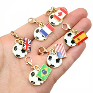 Alloy football national flag enamel charms with lobster clasps DIY jewelry accessories keychain