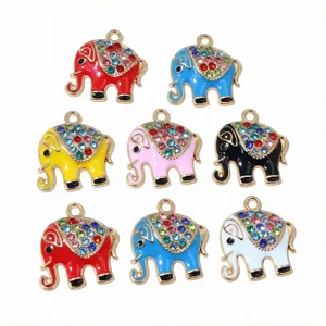 Rhinestone enamel alloy elephant pendant charms DIY handmade jewelry accessories 19x17mm