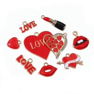 Zinc Alloy Enamel Heart Lips Love Letter Pendants DIY Charm For Necklace Earring Bracelet Jewelry Making Craft Accessories
