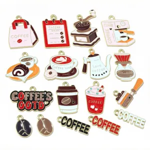 Alloy coffee enamel charms set DIY jewelry accessories cute pendant bulk wholesale supply