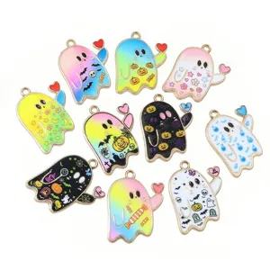 Halloween ghost alloy enamel pendants cute pumpkin charms for DIY jewelry making and keychains.