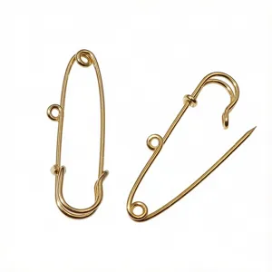 Gold safety pins with small loop holes, stainless steel DIY brooch findings for crafts.