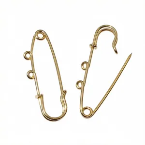 Gold stainless steel safety brooch pins with small loops DIY jewelry making components
