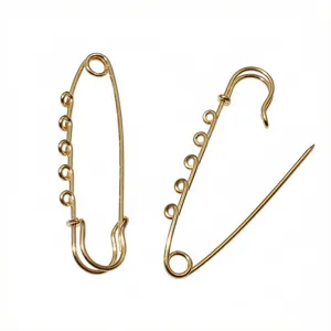 Stainless steel gold plated safety pin brooch with hanging loops diy jewelry findings