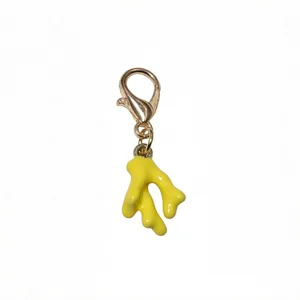 Yellow oil drop coral pendant charm with lobster clasp alloy DIY jewelry accessory detail view.