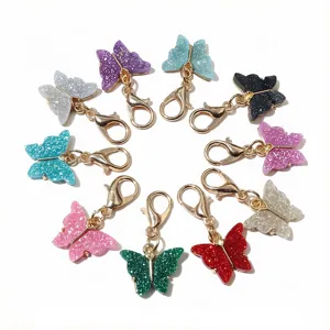 Acrylic butterfly alloy pendant with lobster clasp DIY jewelry accessories craft charm wholesale