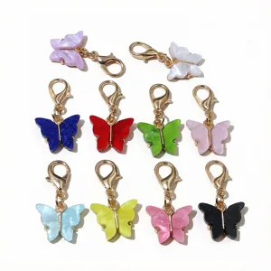 Colorful acrylic butterfly charms with gold lobster clasps for DIY jewelry making accessories.