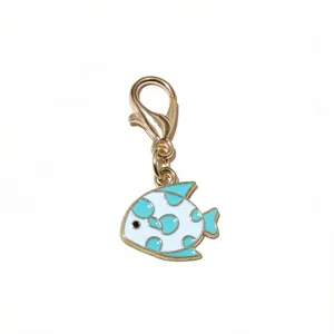 Pendentif breloque poisson en émail avec fermoir mousqueton alliage accessoire bijoux DIY
