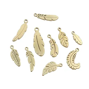 Gold stainless steel feather charms pendants DIY jewelry making accessories for necklaces keychains