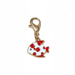 Charm pendentif poisson rouge en alliage avec fermoir pour accessoires fabrication bijoux DIY.