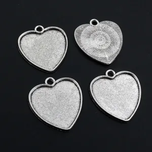 Herz Legierung Lünette Anhänger Schalen Rohling DIY Schmuck Herstellung Zubehör 4Stk