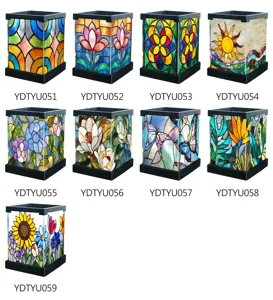 Acryl LED Nachtlicht im Buntglas-Stil Schreibtischlampe mit bunten Blumenmustern und Motiven.