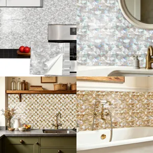 Pegatinas de Azulejos de Concha de Perla Impermeables Autoadhesivas Pegatinas de Pared de Película de Cristal de PVC para Cocina Baño
