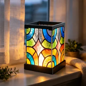Bunte Acryl LED Nachttischlampe mit Glasoptik Mosaik Design Schlafzimmer Dekor