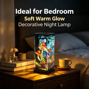 Lampada da notte a fungo in vetro colorato per camera da letto, luce d'atmosfera da comodino.