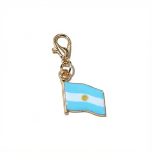 Argentina flag enamel charm pendant with gold lobster clasp for DIY jewelry making.