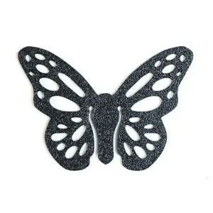 Nahaufnahme des eleganten schwarzen strukturierten Schmetterlings-Lesezeichens mit filigranen Mustern.