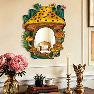 Boho mushroom wall mirror, cute acrylic decorative hanging mirror for bedroom home decor.