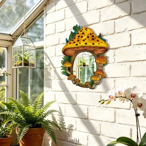 Boho mushroom wall mirror wooden acrylic home decor aesthetic bedroom hanging mirror details