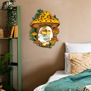 Mushroom wooden decorative mirror bohemian style acrylic wall mirror for bedroom decor