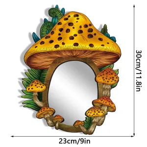 Mushroom decorative mirror acrylic boho wood wall mirror detail view dimensions 30x23cm